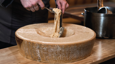 cacio de pepe in cheese wheel