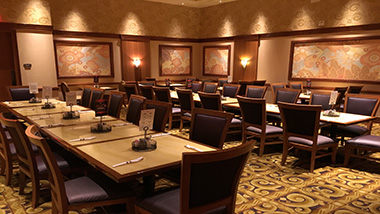 Meeting space set up for an event inside Epic Buffet.